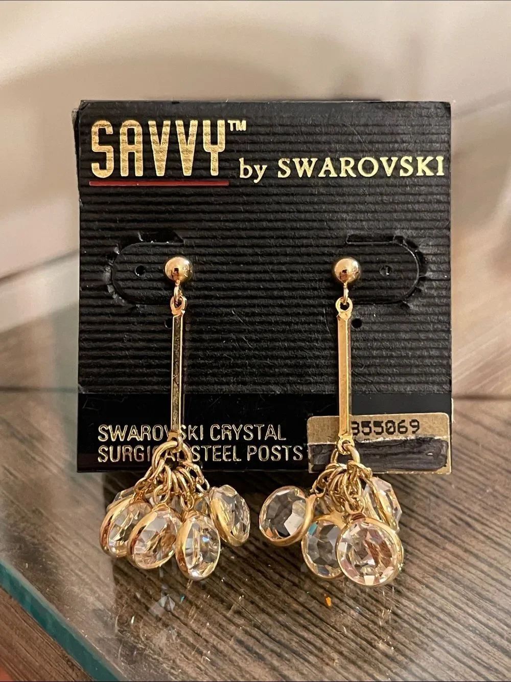 Vintage Savvy by Swarovski gold-tone stick drop earrings w/ clustered crystals